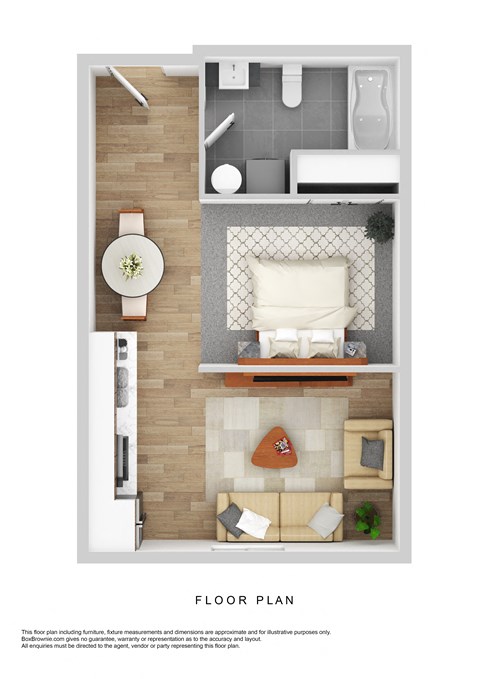 Floor plan for studio, 1 bath, 465 sqft